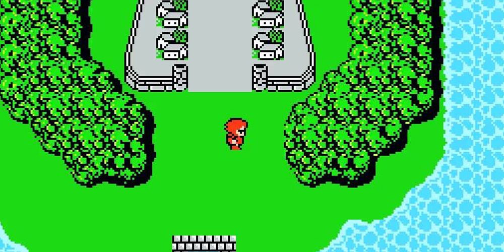 One of the protagonists stands outside a castle