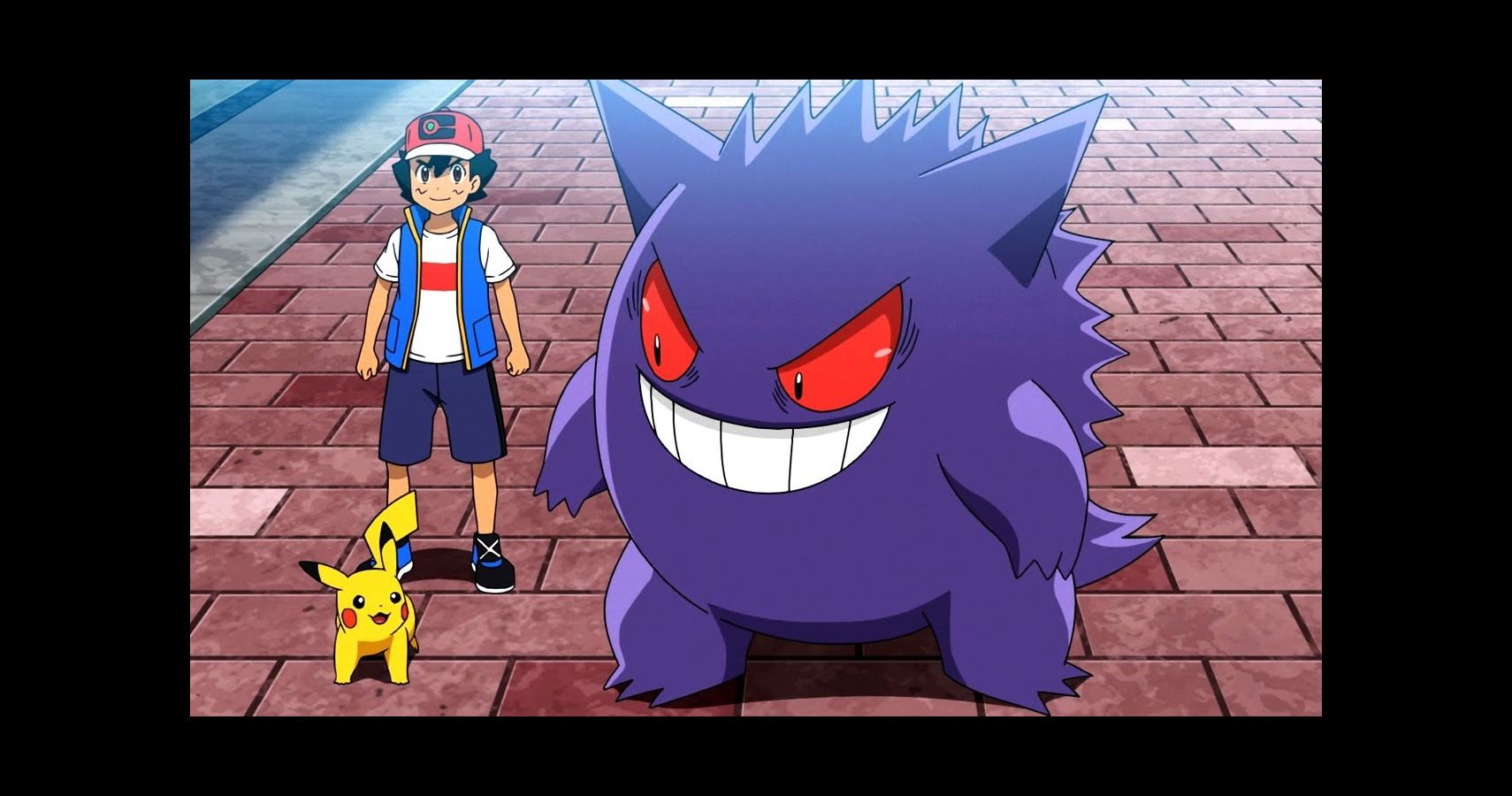 Ash, Pikachu and Gengar from the anime together.