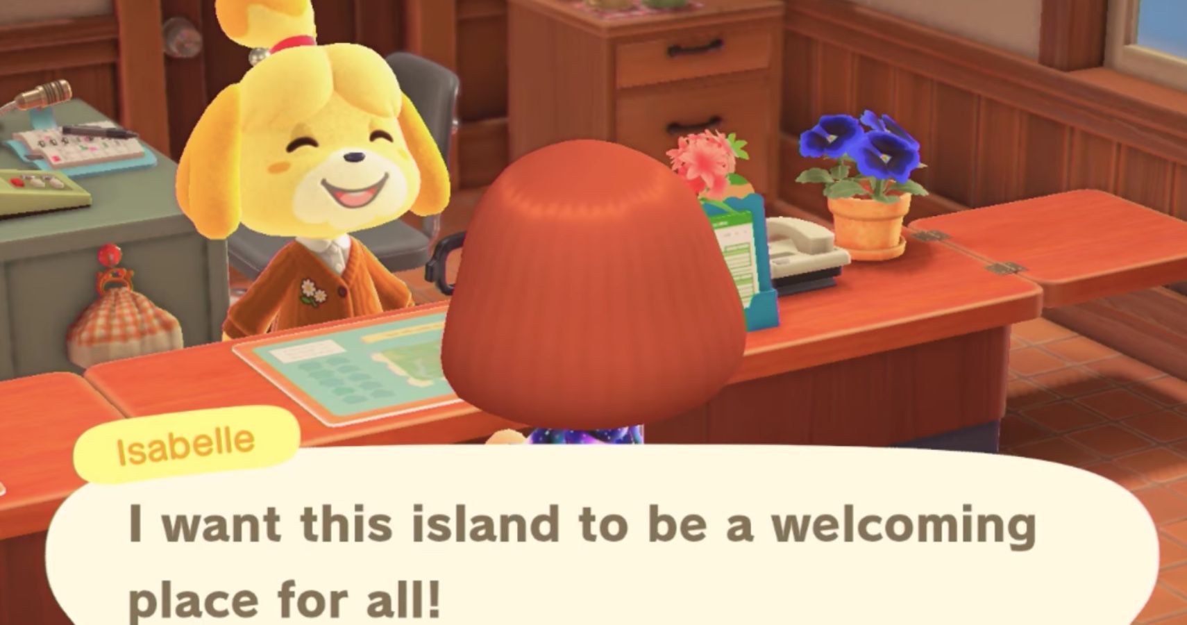 Player talking to Isabelle.