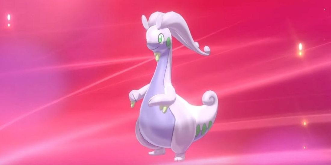 Goodra on a red background