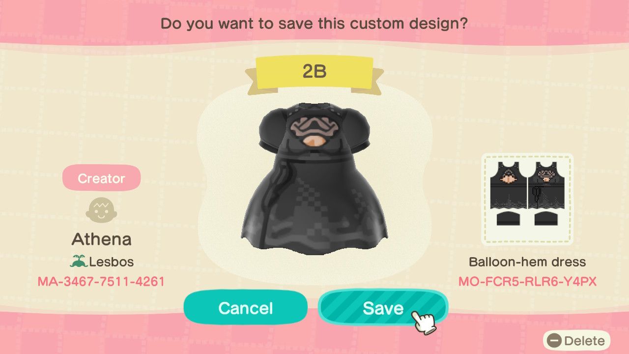 Animal Crossing New Horizons  Codes for Nier Automata Outfits