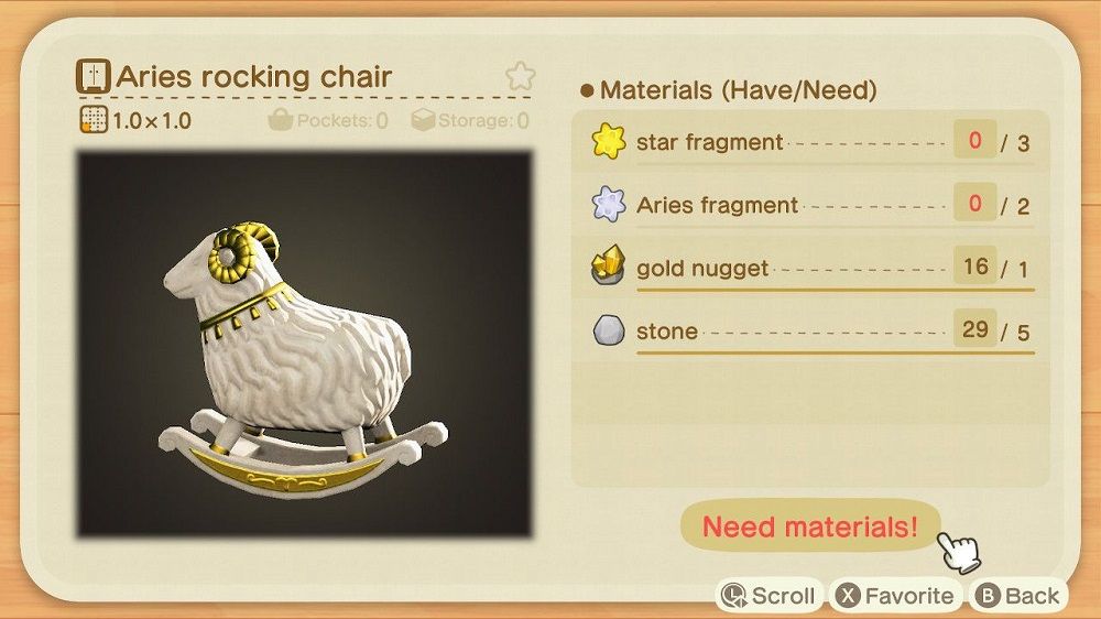 Animal Crossing New Horizons Aries Rocking Chair DIY Recipe