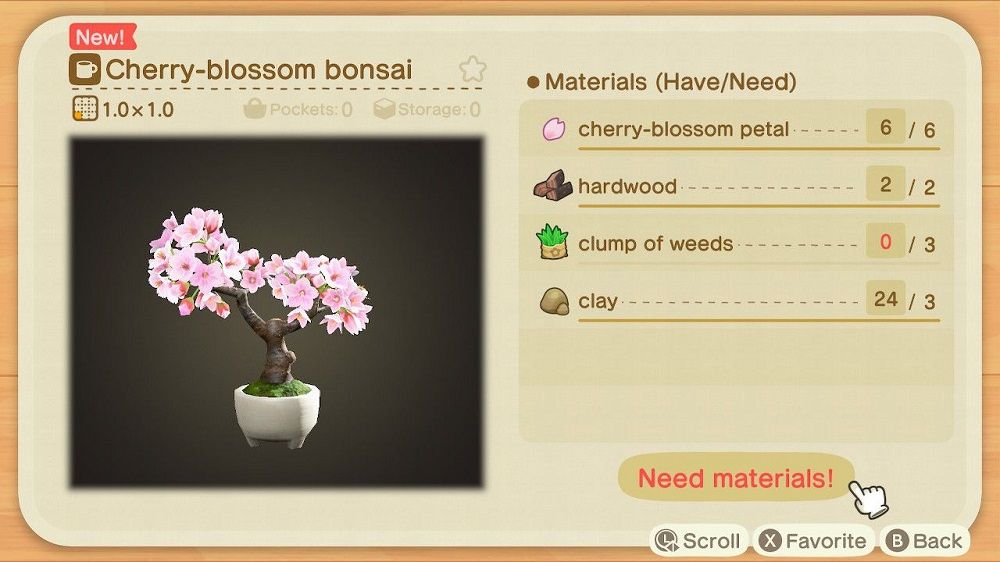 Animal Crossing New Horizons Cherry Blossom Bonsai DIY Recipe
