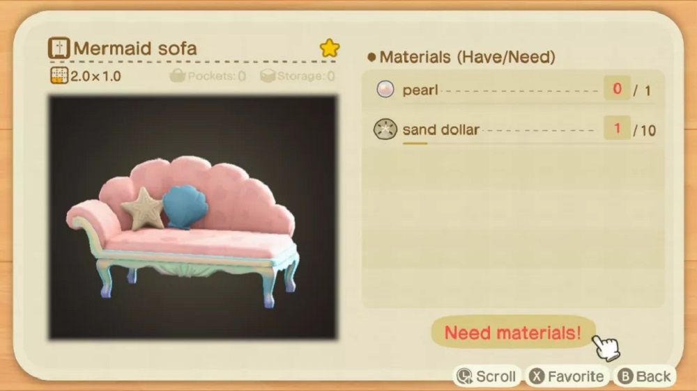 Animal Crossing New Horizons Mermaid Sofa DIY recipe