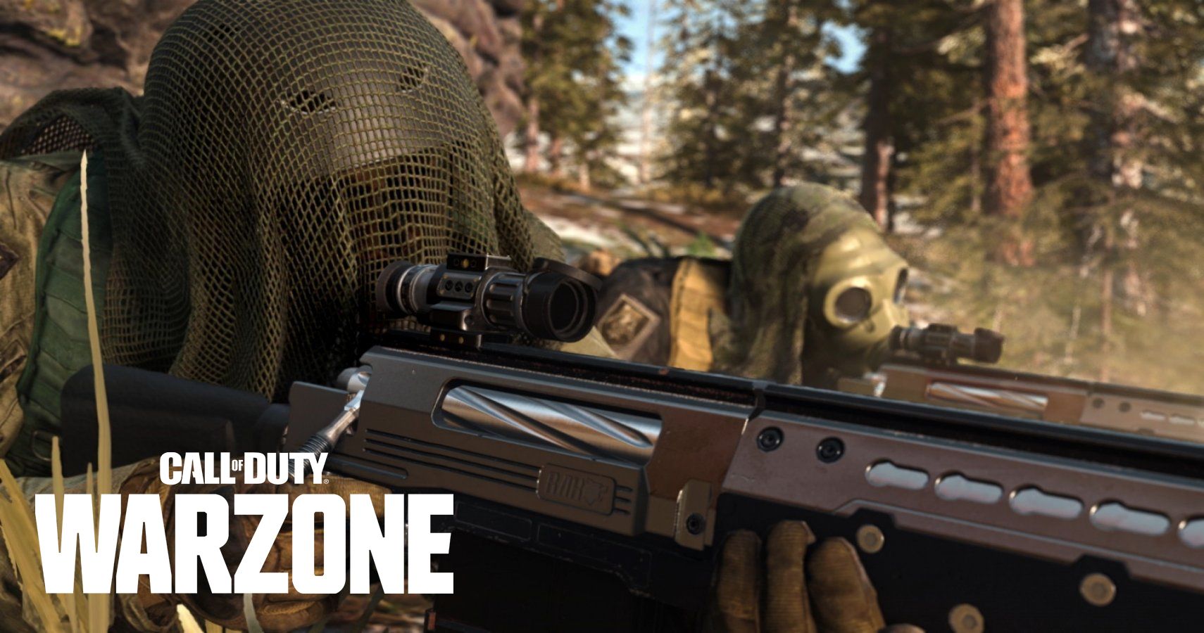 Call of duty warzone two snipers aiming at a target out of frame in a forest
