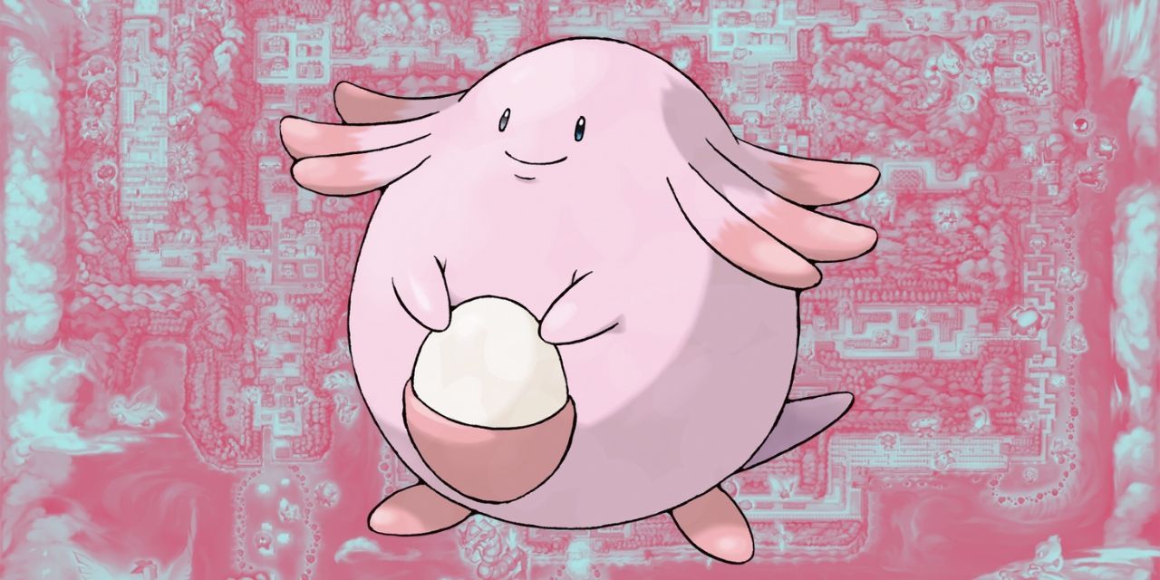 Chansey smiling with joy, holding its egg.