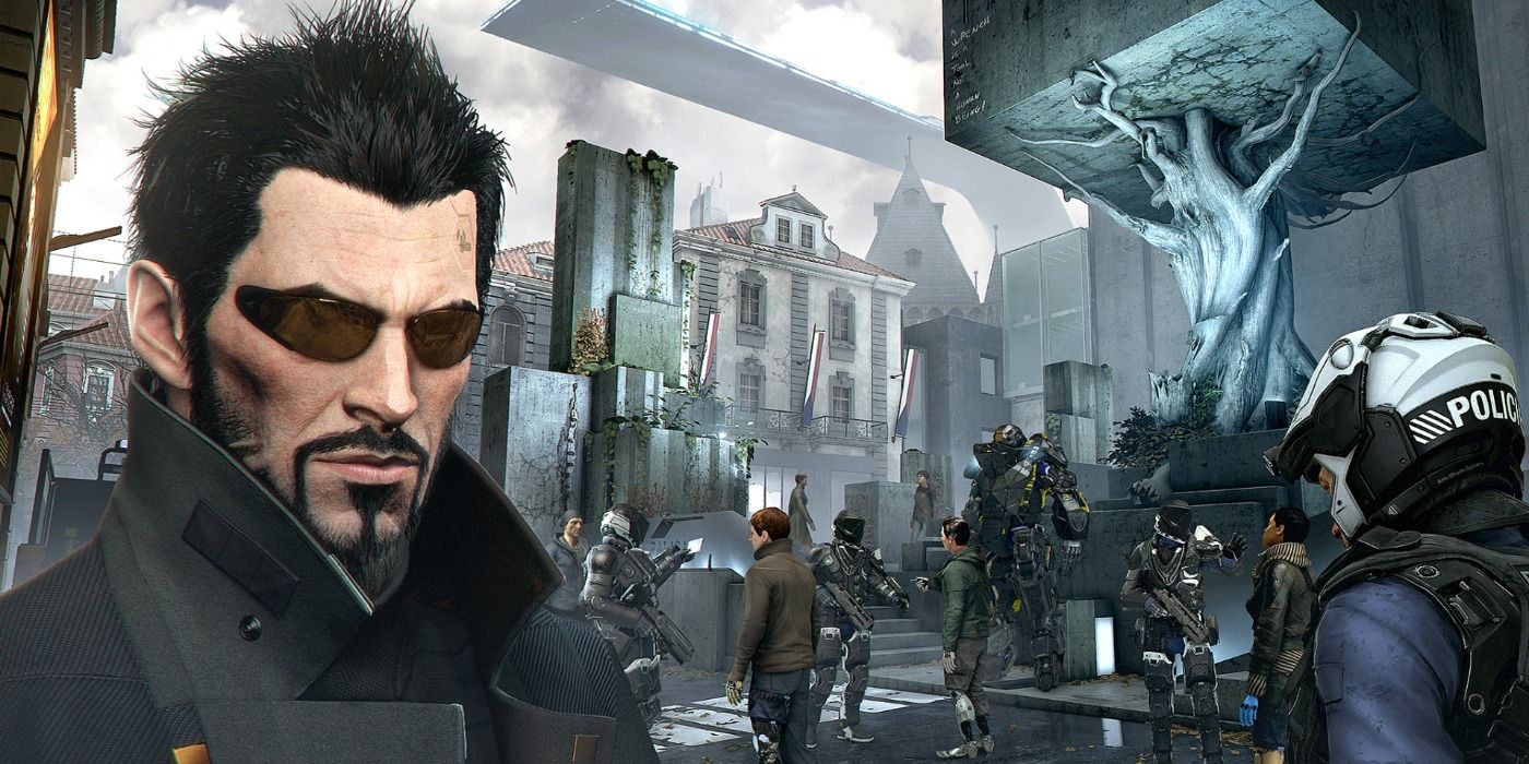 image of Adam Jensen in a city from Deus Ex: Mankind Divided