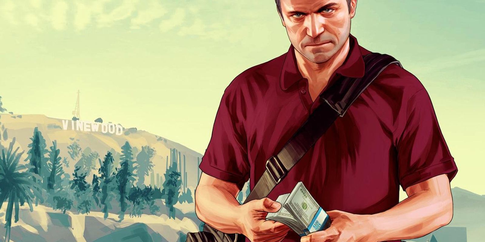 A Grand Theft Auto 5 character holding a stack of money