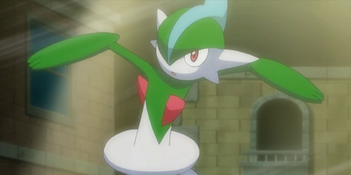 Gallade fighting in a castle from the Pokemon anime