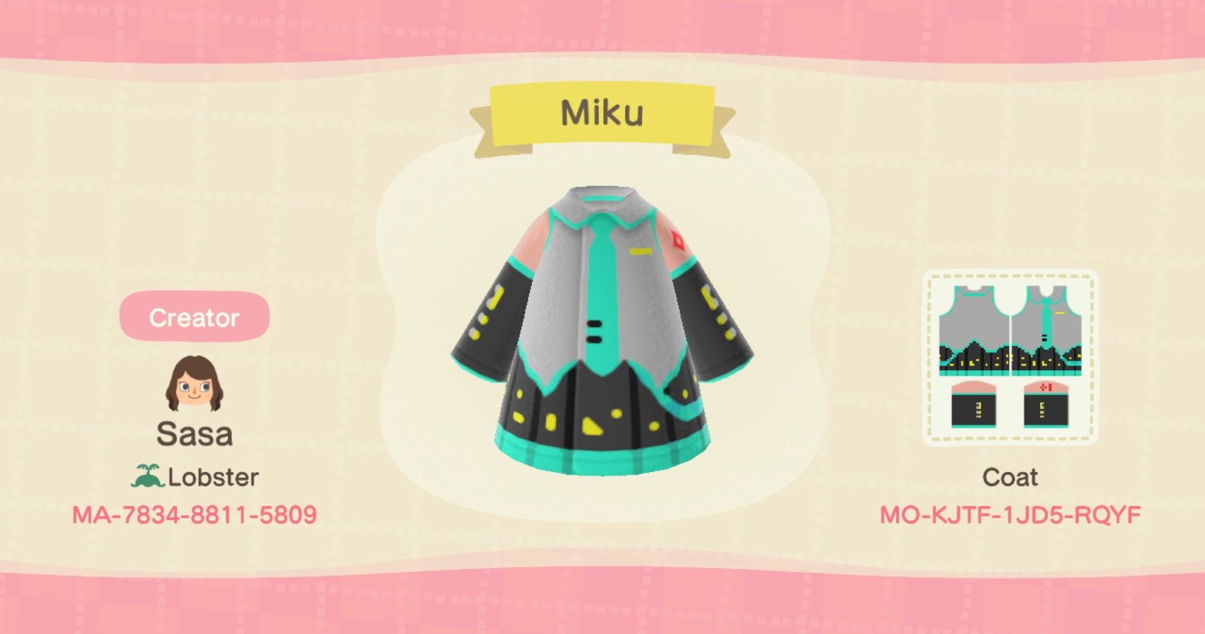 Animal Crossing: New Horizons - Codes for Hatsune Miku Outfits