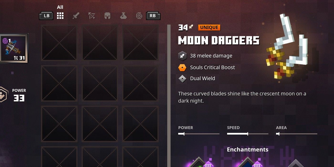 Minecraft Dungeons Moon Daggers item screen