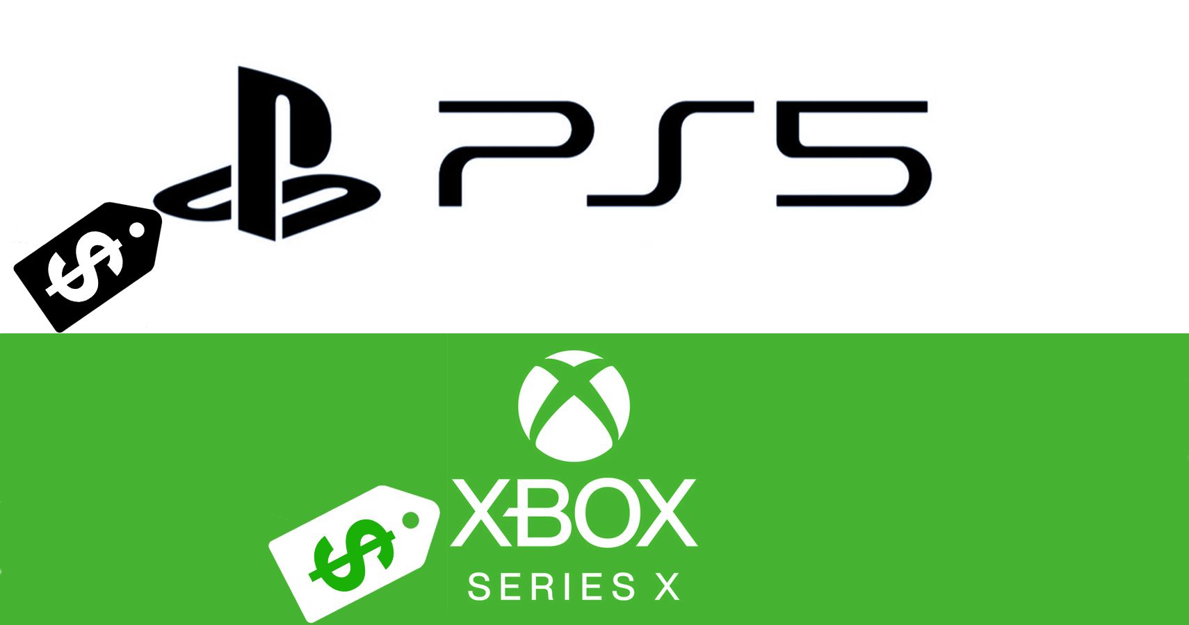 Playstation 5 and Xbox Series X logos side by side with price tags next to names