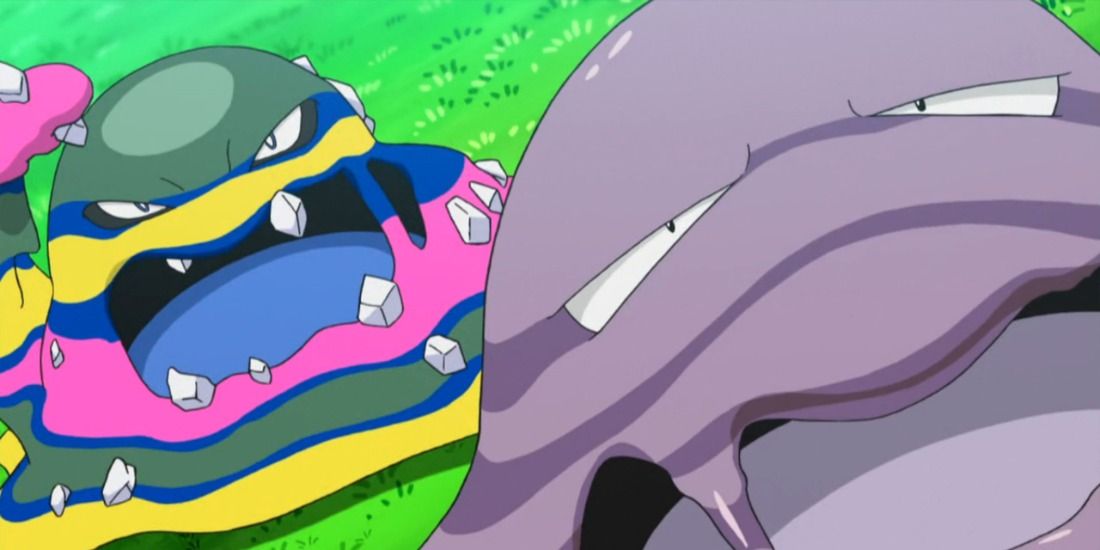 Muk and Alolan Muk have a Poison-type dispute in the Pokemon Anime.