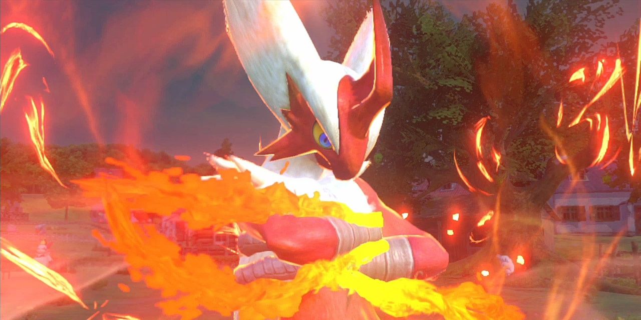 The Pokemon Blaziken charging up a fire attack.