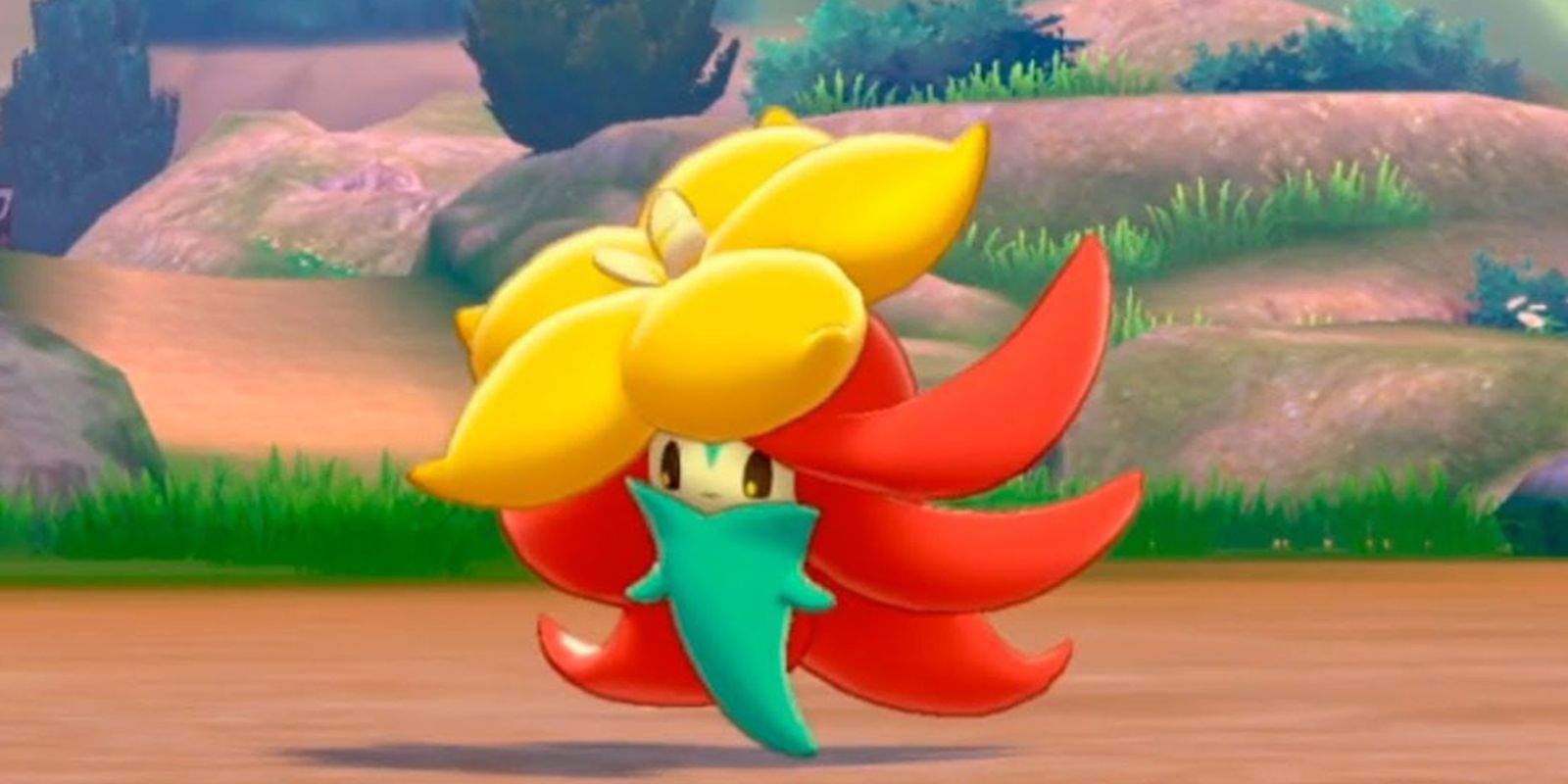 A Gossifleur smiling during battle in Pokemon Sword and Shield.