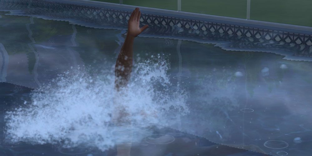 A sim raising their arm out of the water