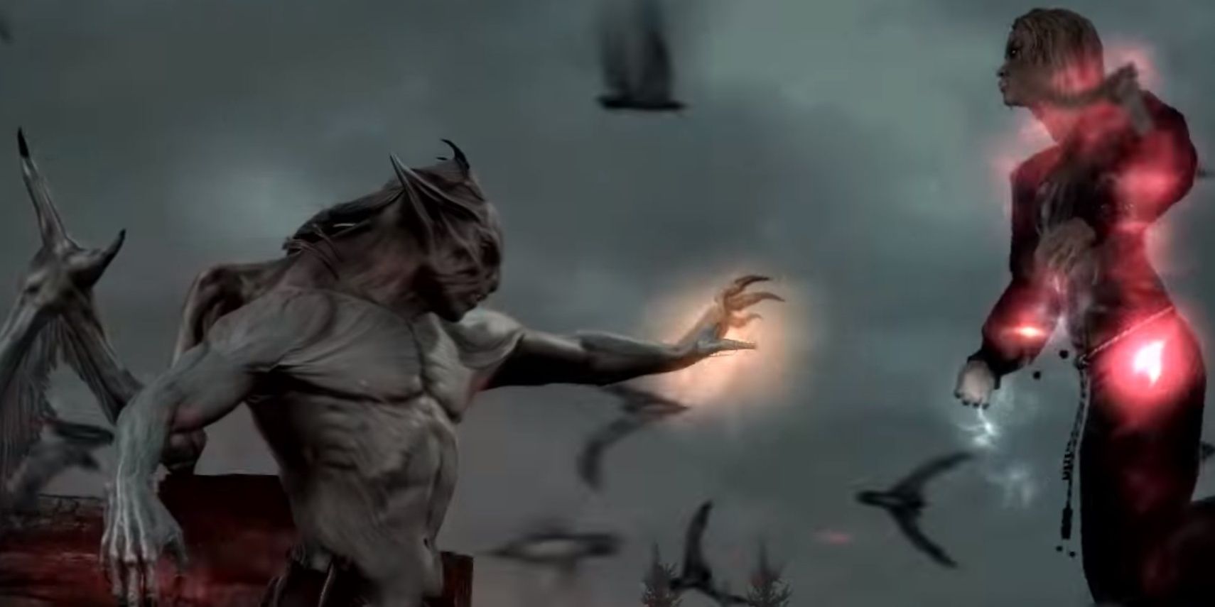 Skyrim Dawnguard Vampire Lord holding a necromancer