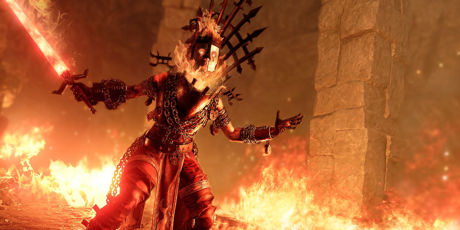 demon warrior surrounded by fire