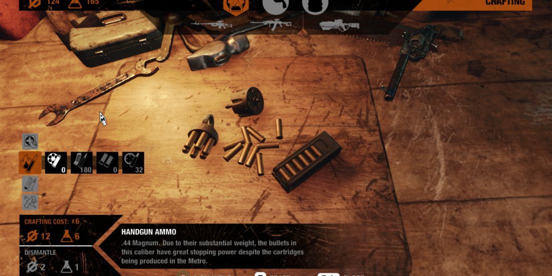 A screenshot of handgun ammo on a table from Metro Exodus