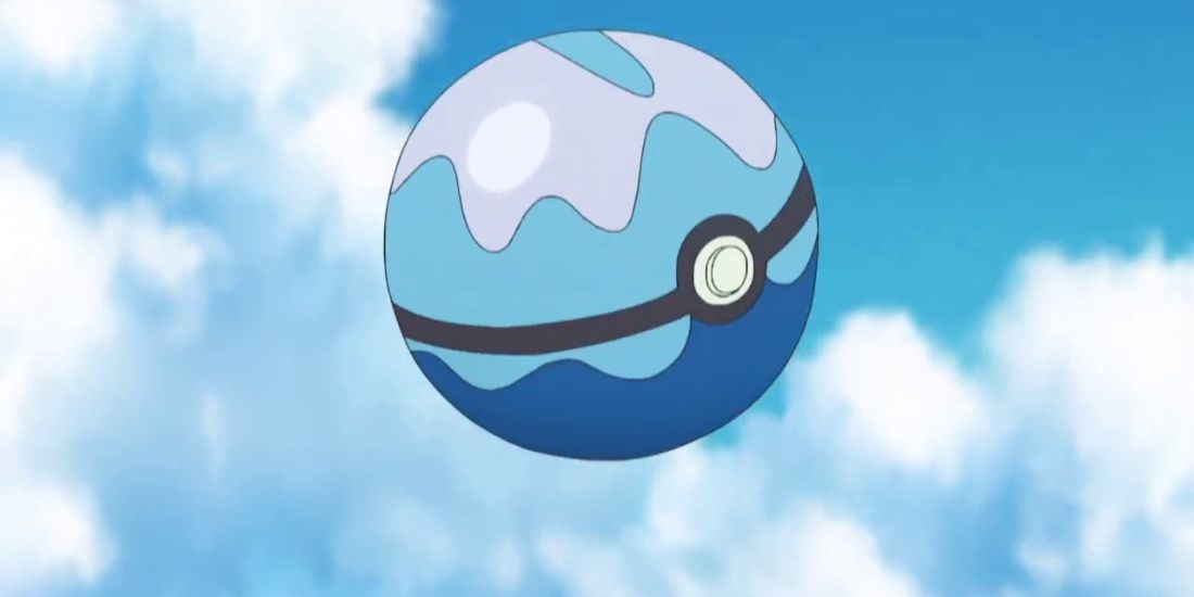 A Poke Ball Dive Ball in the air