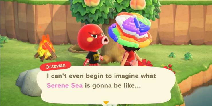 Octavian speaking to a player in Animal Crossing New Horizons