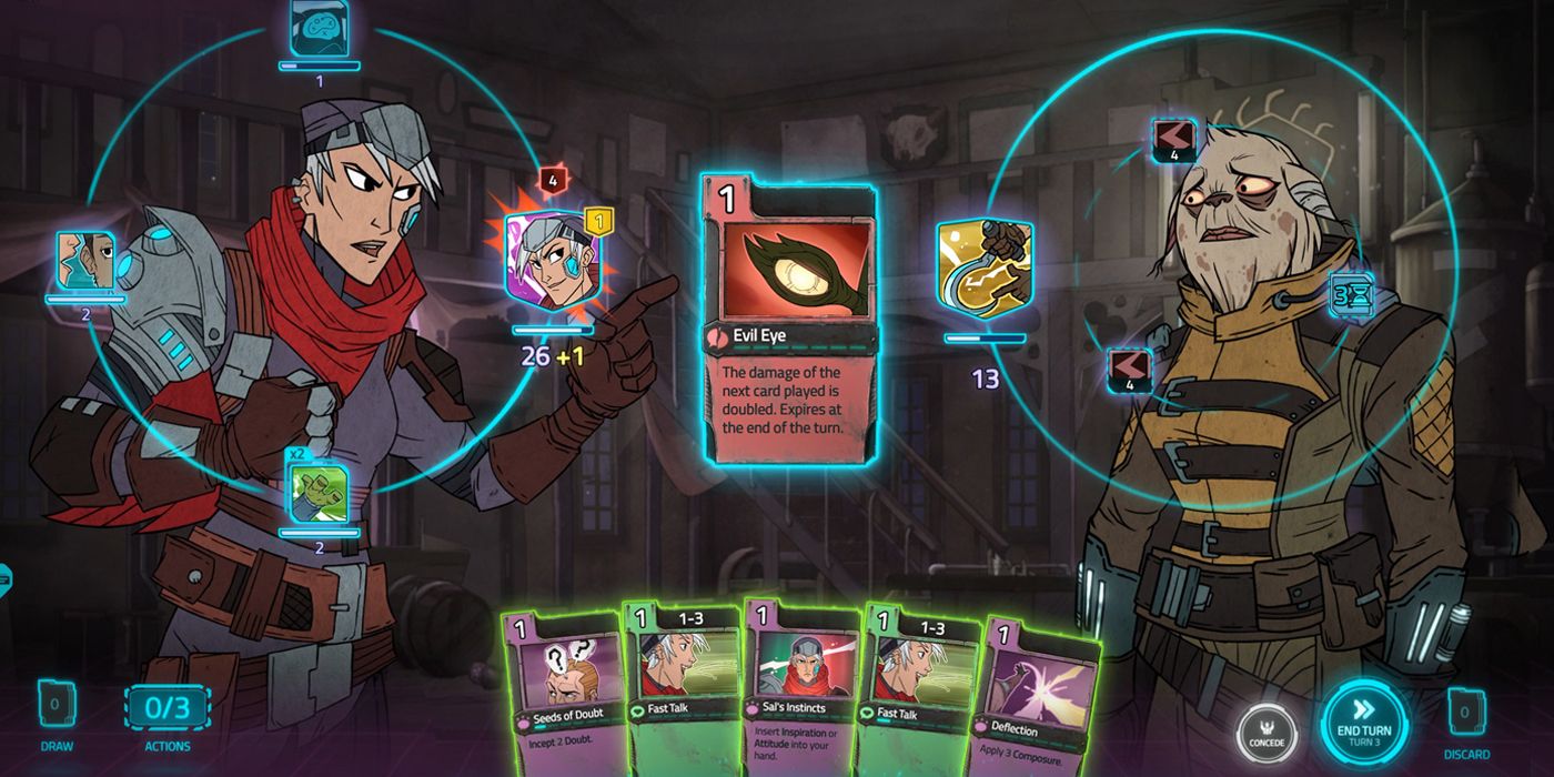 An Evil Eye Card Being Played During A Battle In Griftlands