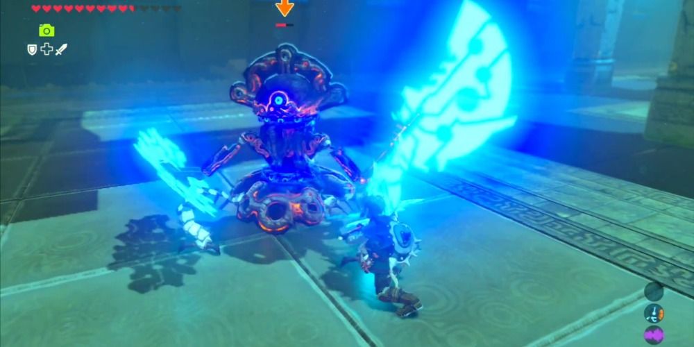 Link towards a Guardian Scout in a shrine