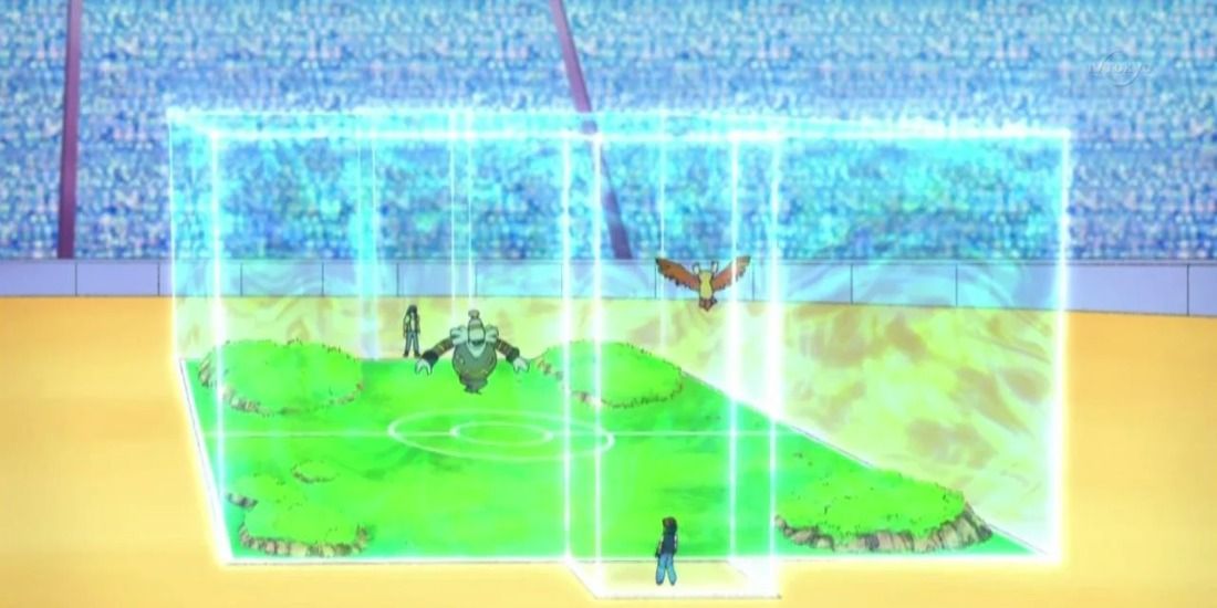Trick Room while Ash battles Conrad in the Pokemon Anime
