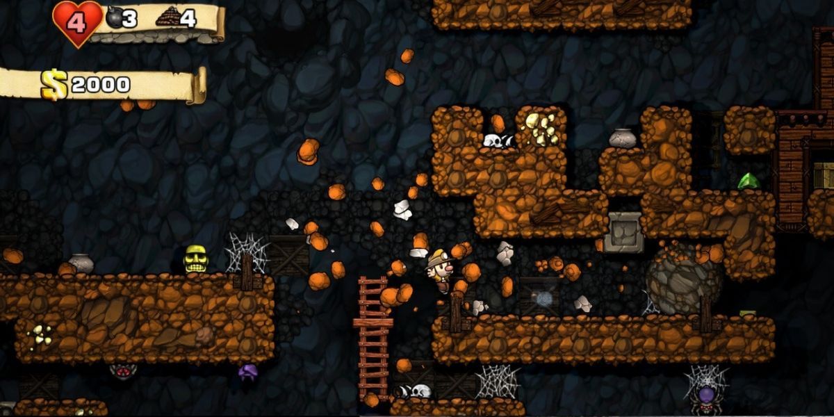 Going through the caves in Spelunky.