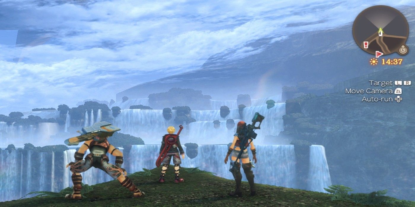 Shulk, Reyn and Fiora look into the horizon