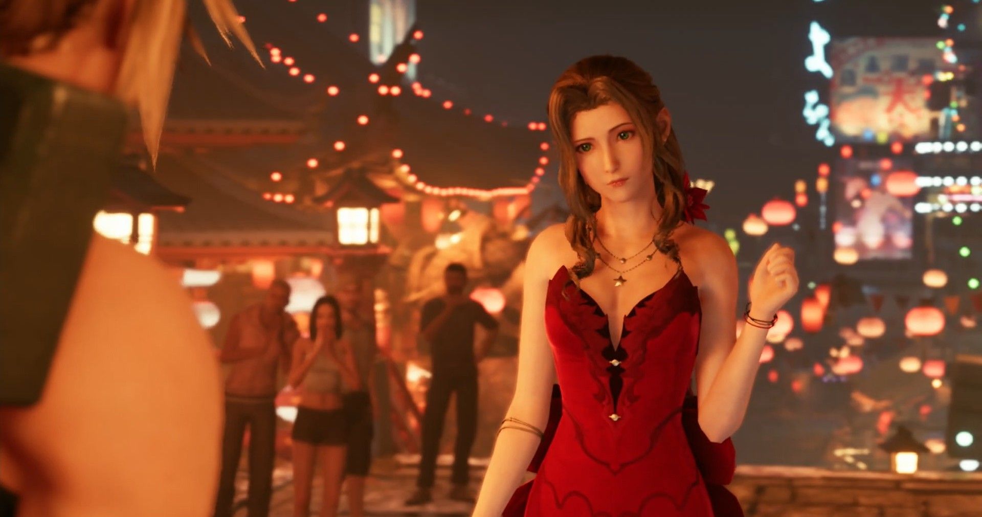 Aerith in red dress Final Fantasy 7 Remake