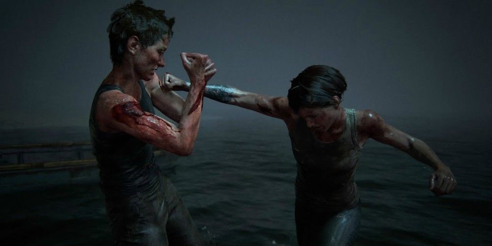 Ellie and Abby fight each other in The Last of Us Part 2