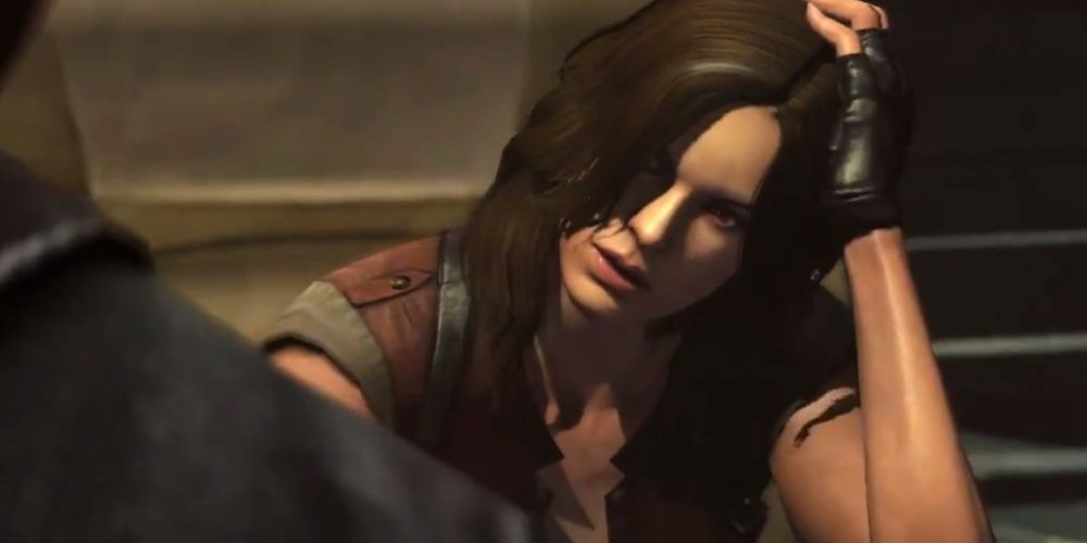 Helena Harper grabbing her head with one hand in Resident Evil 6