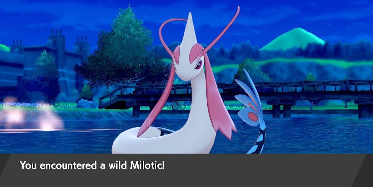 Milotic appearing in a misty field in Pokemon Sword and Shield