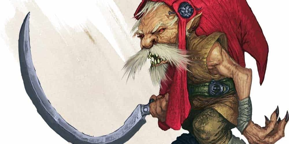 A redcap fey and his curved scythe in Dungeons & Dragons