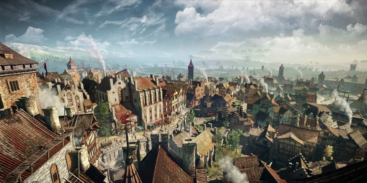 A high angle shot of Novigrad from The Witcher 3