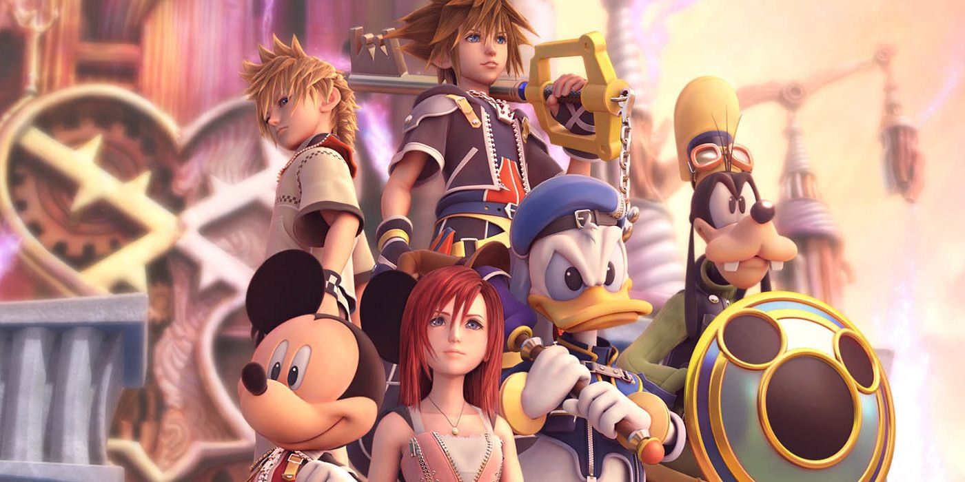 Sora, Roxas, Mickey, Kairi, Donald, and Goofy in Kingdom Hearts 2