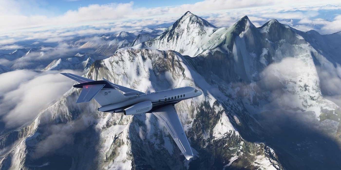 Flight Simulator Plane Over Mountain