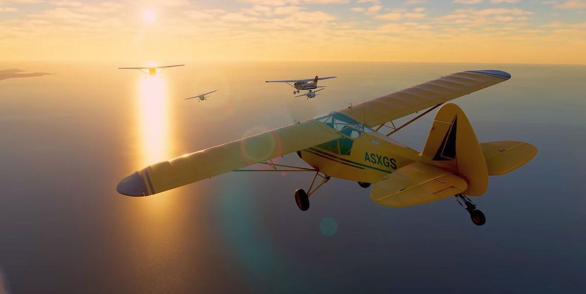 Flight Simulator Yellow Plane Over Water