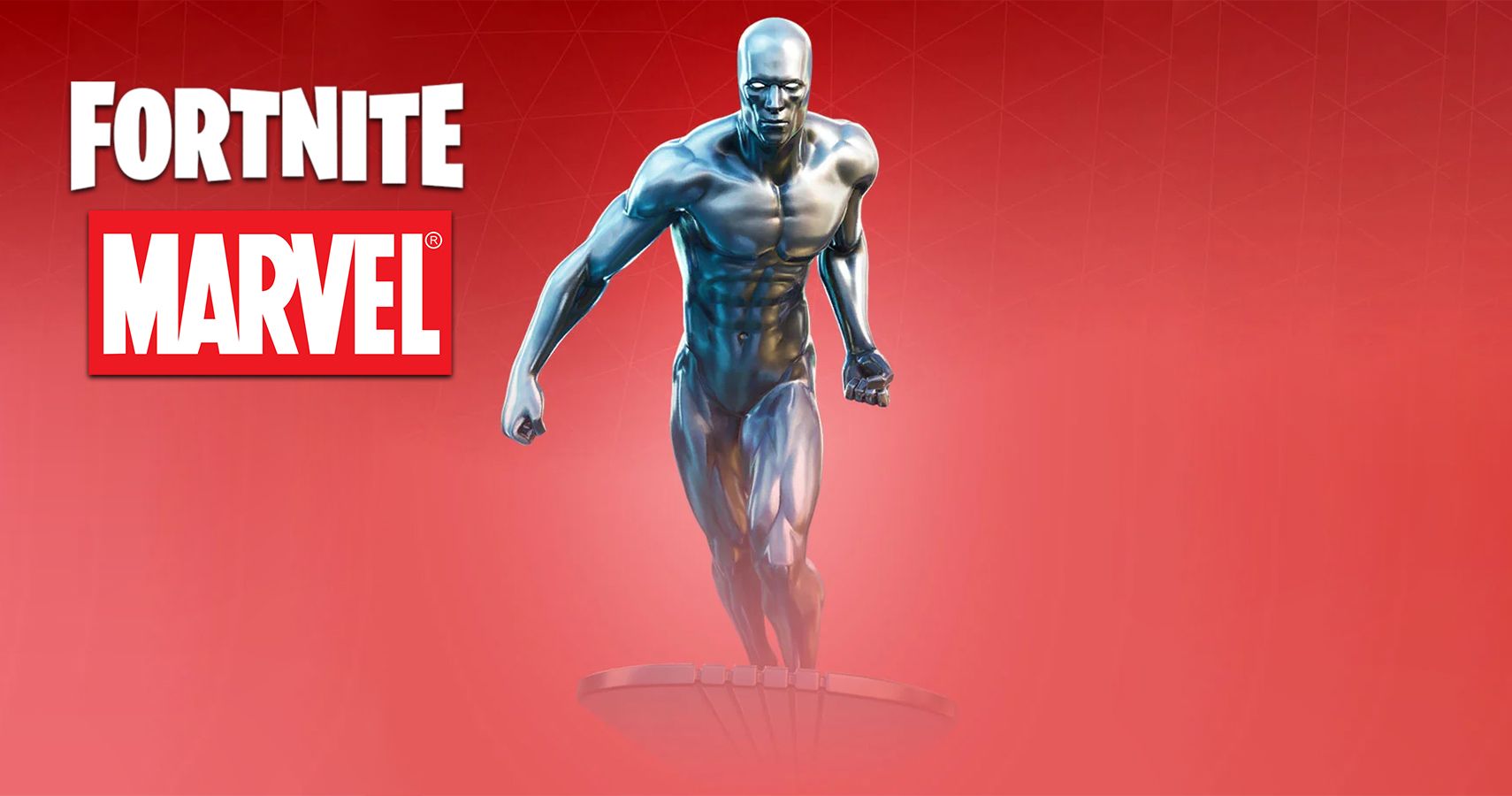 Fortnite Silver Surfer Skin on red backgroundFortnite Silver Surfer Skin on red background