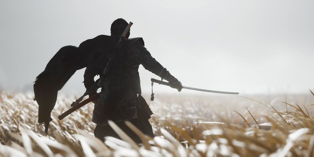 Ghost of Tsushima Pulling Out A Sword In A Bright Field
