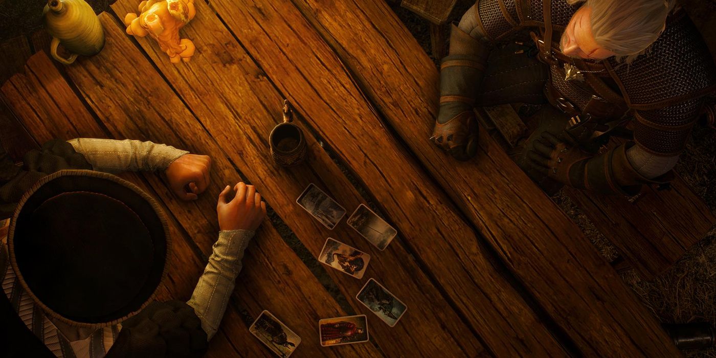 Witcher 3 Shot of Geralt Playing Gwent