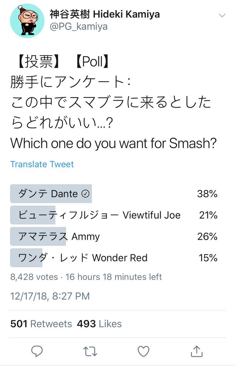 Hideki Kamiya Twitter poll for Smash ultimate dlc