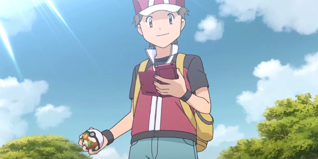 Red from the Pokemon Origins anime with a Safari Ball
