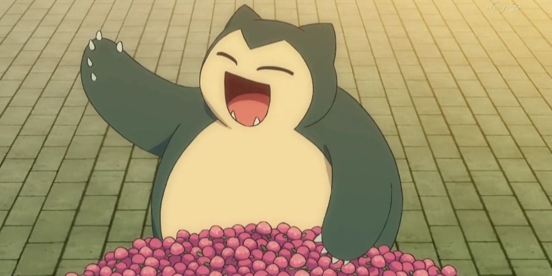 Pokemon Anime Snorlax eating berries