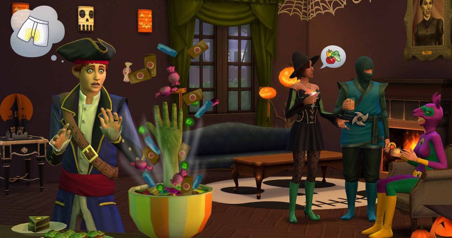 Sims at a halloween aprty
