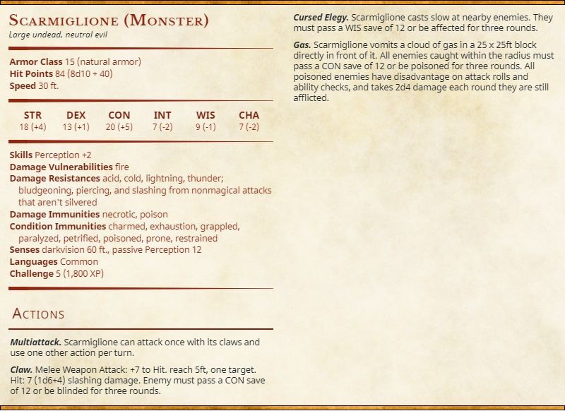Scarmiglione (Monster) Dungeons &amp; Dragons Statblock