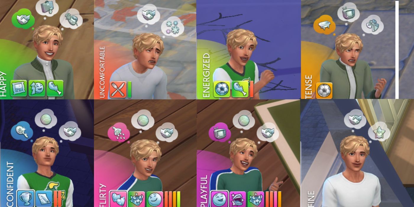 A Sim going through different emotions in The Sims 4