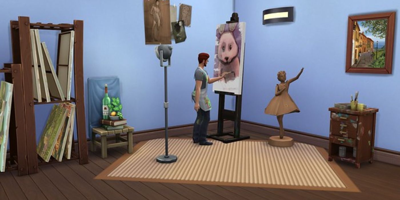 A sim painting in a small home studio