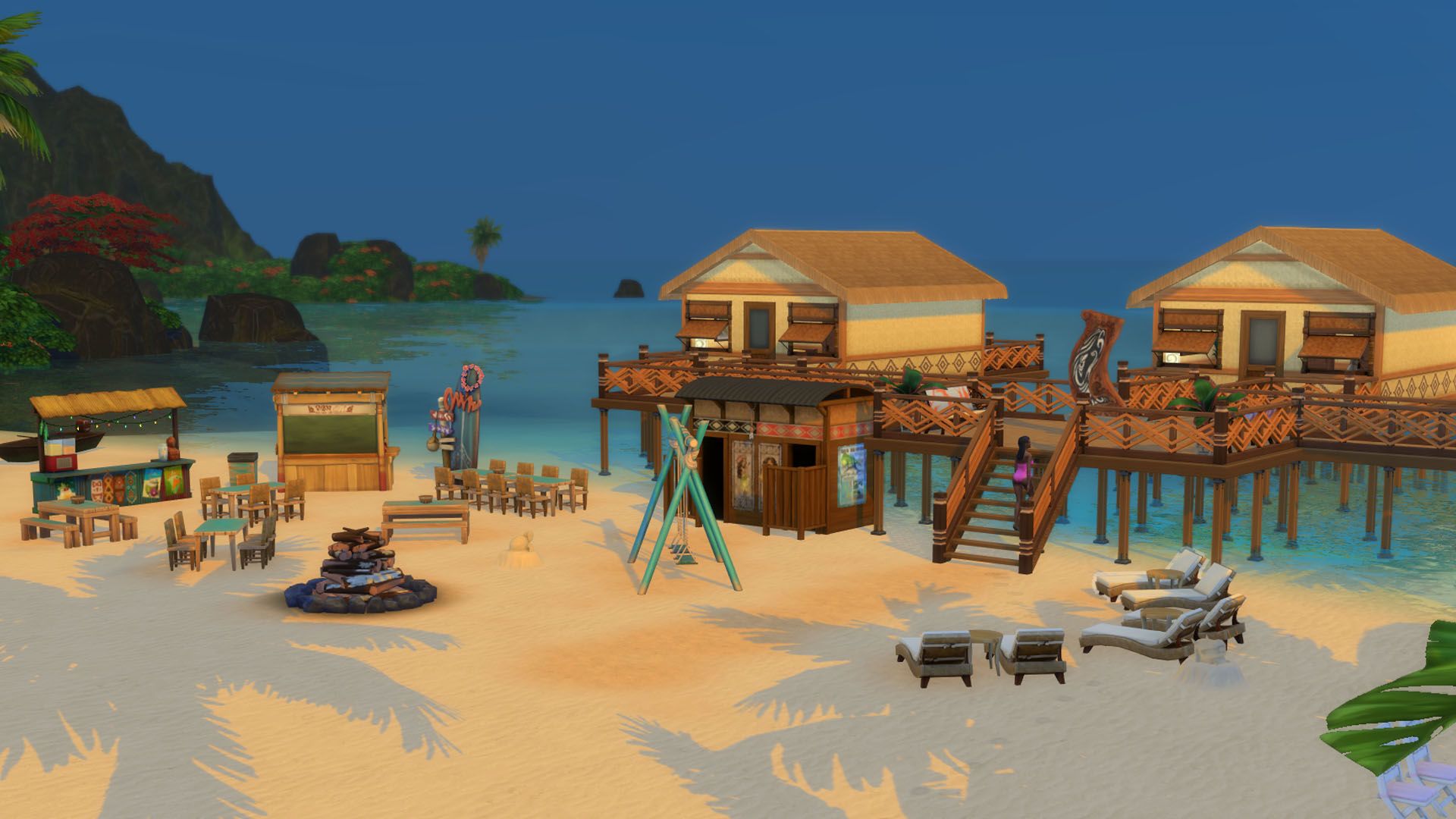 A beach in Sulani with villas on the shore.